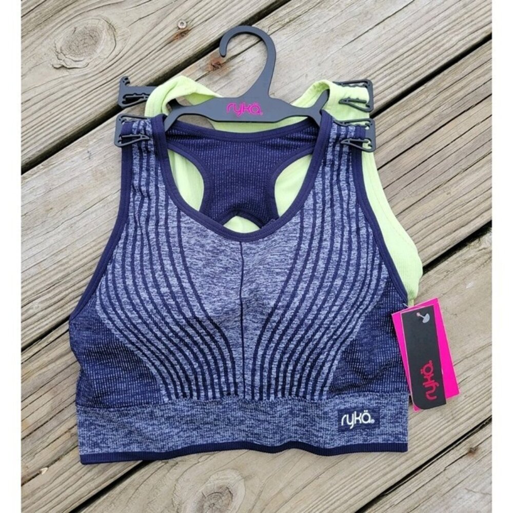 RYKA Sports Bra 2 PACK Supportive Removable Pads Crossback Tagless NWT MEDIUM